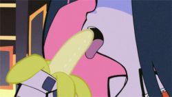 Rule 34 | 10s, animated, animated gif, banana, food, fruit, lowres, multicolored hair, nail polish, non-web source, panty &amp; stocking with garterbelt, screencap, sexually suggestive, stocking (psg), tongue, two-tone hair