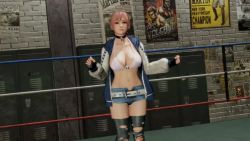 Rule 34 | 1girl, 3d, animated, belt buckle, black choker, blue jacket, bouncing breasts, bra, breasts, buckle, choker, cleavage, dead or alive, dead or alive 6, eyebrows hidden by hair, fingerless gloves, gloves, honoka (doa), jacket, large breasts, long hair, midriff, navel, open clothes, open jacket, pantyhose, pink hair, red eyes, short pants, tagme, torn clothes, torn pantyhose, underboob, underwear, victory pose, video, white bra