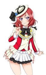 Rule 34 | 1girl, artist request, blush, bow, frilled skirt, frills, hat, looking at viewer, love live!, love live! school idol festival, love live! school idol festival after school activity, love live! school idol project, nishikino maki, official art, parted bangs, purple eyes, red hair, short hair, skirt, smile, solo, sore wa bokutachi no kiseki, transparent background, uniform