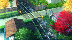 Rule 34 | fence, from above, house, md5 mismatch, niko p, no humans, railroad crossing, railroad signal, railroad tracks, rooftop, scenery, tree