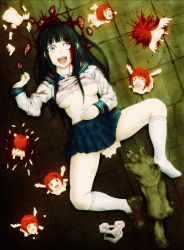 Rule 34 | 10s, blood, breasts, breasts out, broken arm, chitanda eru, cum, dog, guro, highres, hyouka, naonao0707, open mouth, shoes, single shoe, socks, underwear, what