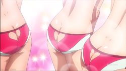 Rule 34 | 10s, 3girls, animated, animated gif, ass, ass cutout, back, boobies uniform, butt crack, clothing cutout, female focus, heart, heart cutout, legs, lowres, multiple girls, short shorts, shorts, simple background, space dandy, sparkle, standing, thighs