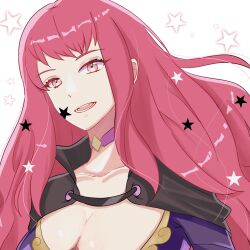 Rule 34 | 1girl, absurdres, breasts, choker, cleavage, facial mark, fire emblem, fire emblem engage, highres, large breasts, n 54, nintendo, pink choker, red eyes, red hair, solo, star (symbol), star facial mark, upper body, yunaka (fire emblem)