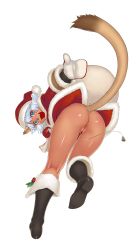 Rule 34 | 00s, 1girl, absurdres, animal ears, ass, boots, bottomless, cat ears, cat tail, censored, christmas, cleft of venus, clitoris piercing, final fantasy, final fantasy xi, gochou (kedama), highres, mithra (ff11), mittens, piercing, pussy, pussy piercing, solo, tagme, tail