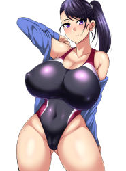 Rule 34 | 1girl, blush, breasts, huge breasts, looking at viewer, nishida megane, ponytail, solo, swimsuit