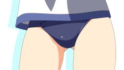 Rule 34 | 00s, 1girl, blue one-piece swimsuit, close-up, crotch, lower body, miyafuji yoshika, no pants, old school swimsuit, one-piece swimsuit, school swimsuit, shadow, shirt, simple background, solo, standing, strike witches, swimsuit, swimsuit under clothes, thighs, vector trace, white background, white shirt, world witches series