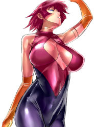 Rule 34 | 1girl, bad id, bad pixiv id, cleavage cutout, clothing cutout, cutie honey, cutie honey (character), dodai shouji, looking up, red hair, simple background, solo, toei animation