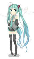 Rule 34 | 1girl, ahoge, aqua hair, blue eyes, boots, character name, detached sleeves, full body, hatsune miku, headset, long hair, necktie, skirt, solo, thigh boots, thighhighs, twintails, very long hair, vocaloid, wakarin (akaririnngo), white background