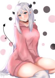 Rule 34 | 1girl, absurdres, blue eyes, demon tail, highres, horns, indie virtual youtuber, kynnea, looking at viewer, pointy ears, solo, tail, thick thighs, thighhighs, thighs, vei (vtuber), vei (vtuber) (1st costume), virtual youtuber, white hair