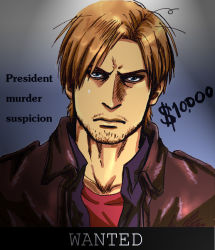 Rule 34 | 1boy, curtained hair, leon s. kennedy, male focus, pixiv sample, resident evil, resident evil 6, resized, sandoicchi, solo, wanted