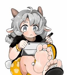 Rule 34 | 1boy, animated, animated gif, blush, drawing, feet, foot focus, grey eyes, grey hair, long hair, lowres, menthako, sandals, shorts, soles, solo, toes, trap, white background