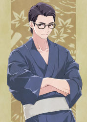 Rule 34 | 1boy, black hair, glasses, isa (peien516), japanese clothes, joseph oda, kimono, male focus, solo, the evil within, yukata