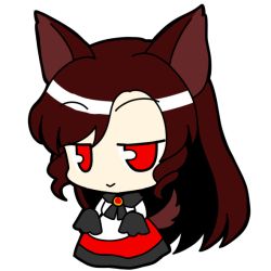 Rule 34 | 1girl, animal ears, brooch, brown hair, chibi, dress, full body, imaizumi kagerou, jewelry, long hair, red eyes, simple background, smile, socha, solo, tail, touhou, transparent background, white background, wolf ears, wolf tail
