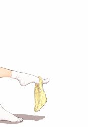 Rule 34 | 10s, 1girl, hiryuu (kancolle), kantai collection, panties, panties around leg, unworn panties, shadow, simple background, socks, solo, suke (momijigari), underwear, white background, white socks, yellow panties
