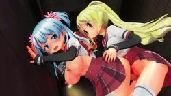 Rule 34 | 2girls, 3d, akino kaede, animated, ass, ass grab, blonde hair, blue eyes, blue hair, breasts, censored, doggystyle, futa with female, futanari, happy sex, highres, homuhomudkawaii, jewelry, large breasts, looping animation, magia record: mahou shoujo madoka magica gaiden, mahou shoujo madoka magica, minami rena, mosaic censoring, multiple girls, penis, red eyes, red hair, ring, school uniform, sex, sex from behind, thighhighs, togame momoko, video, white legwear