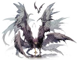 Rule 34 | 1boy, bad id, bad pixiv id, bat (animal), demizu posuka, demon boy, demon wings, feathered wings, large wings, male focus, multiple wings, original, pone, reflection, seraph, solo, spiked hair, white background, wings