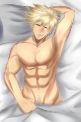 Rule 34 | 1boy, abs, absurdres, bad id, bad twitter id, bakugou katsuki, body hair, boku no hero academia, breasts, highres, male focus, manly, muscular, pectoral focus, pectorals, puffy chest, self-upload, short hair, sleepy, smile, topless male