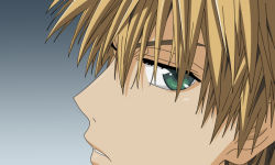 Rule 34 | 1boy, blonde hair, gradient background, green eyes, kaichou wa maid-sama!, male focus, rain, solo, usui takumi
