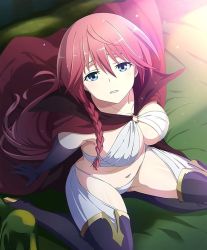Rule 34 | 1girl, asami lilith, blue eyes, breasts, cleavage, large breasts, long hair, looking at viewer, navel, red hair, revealing clothes, trinity seven