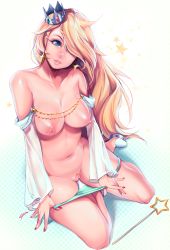 Rule 34 | 1girl, aqua panties, bad id, bad tumblr id, blonde hair, blue eyes, blue panties, breasts, checkered background, collarbone, crown, detached sleeves, earrings, eyelashes, eyeshadow, female pubic hair, fingernails, from above, full body, gem, hair over one eye, head tilt, high heels, highres, jewelry, large breasts, lips, long fingernails, long hair, looking at viewer, loyproject, makeup, mario (series), mascara, nail polish, navel, nintendo, nipples, no pants, no socks, panties, panty pull, parted lips, pubic hair, pulling own clothes, pussy, red nails, rosalina, signature, simple background, sitting, smile, solo, star (symbol), stiletto heels, stomach, super mario bros. 1, super mario galaxy, swept bangs, topless, uncensored, underwear, underwear only, very long hair, wand, wavy hair, white background, yokozuwari
