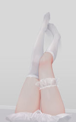 Rule 34 | 1girl, absurdres, asymmetrical legwear, bbul horn, commentary, female pov, grey background, head out of frame, highres, kneehighs, no shoes, original, pigeon-toed, pov, simple background, single kneehigh, single sock, single thighhigh, socks, solo, thighhighs, thighs, uneven legwear, white socks