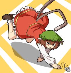 Rule 34 | 1girl, animal ears, brown hair, cat ears, cat tail, chen, earrings, hat, jewelry, maguro (mawaru sushi), mouse (animal), multiple tails, nekomata, short hair, solo, tail, touhou, two tails