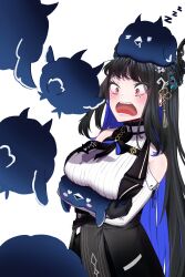 Rule 34 | 1girl, :o, absurdres, akaikurokuro777, animal, animal on head, bird, black gloves, black hair, blue hair, blush, blush stickers, breast rest, breasts, breasts on head, colored inner hair, commentary request, detached sleeves, flying, gloves, hair ornament, heart, heart-shaped eyes, highres, hololive, hololive english, horns, hug, jailbird (nerissa ravencroft), large breasts, long hair, mole, mole under eye, multicolored hair, nerissa ravencroft, nerissa ravencroft (1st costume), on head, open mouth, red eyes, sleeping, spoken zzz, surprised, tassel, tassel hair ornament, teeth, two-tone hair, very long hair, virtual youtuber, zzz