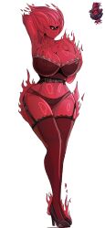 Rule 34 | brimstone elemental, calamity mod, colored skin, fire, highres, one-eyed, purple eyes, red hair, red skin, red thighhighs, shoes, tagme, terraria, thighhighs, tntheaven