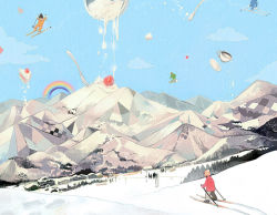 Rule 34 | cake, food, fruit, kinako928, mountain, skiing, snow, snowboard, strawberry, surreal, tea