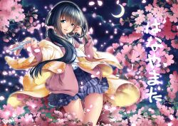 Rule 34 | 1girl, checkered clothes, checkered skirt, cherry blossoms, hanayamata, highres, jacket, moon, nishimikado tami, pink jacket, skirt
