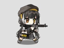 Rule 34 | 1girl, animated, animated gif, artist request, beret, black hair, black hat, black ribbon, black shirt, black skirt, blinking, blush stickers, camera, checkered clothes, checkered vest, chibi, chinese commentary, closed eyes, closed mouth, colt 9mm smg, commentary request, cup, disposable cup, drink, drinking, drinking straw, full body, girls&#039; frontline, grey background, gun, hair ribbon, hat, heterochromia, holding, holding camera, holding cup, holding drink, holding gun, holding photo, holding weapon, long sleeves, low twintails, lowres, multicolored hair, official alternate costume, official art, orange eyes, photo (object), polaroid, ribbon, ro635 (girls&#039; frontline), ro635 (monochrome jungle bird) (girls&#039; frontline), second-party source, shadow, shirt, shoes, simple background, skirt, sneakers, socks, solo, streaked hair, submachine gun, taking picture, twintails, vest, waist bag, weapon, white hair, yellow bag, yellow eyes, yellow socks