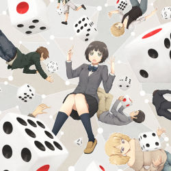 Rule 34 | dice, highres, multiple boys, multiple girls, original, school uniform, serafuku, short hair, yajirushi (chanoma)
