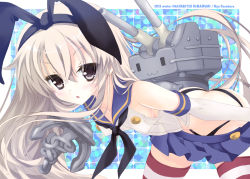 Rule 34 | 10s, 1girl, :3, anchor, ass, bent over, black eyes, blonde hair, butt crack, elbow gloves, gloves, hairband, kantai collection, kozakura ryou, long hair, looking at viewer, rensouhou-chan, shimakaze (kancolle), skirt, striped clothes, striped thighhighs, thighhighs