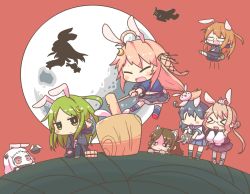 Rule 34 | 10s, 6+girls, :&lt;, :3, abyssal ship, aircraft, airplane, animal ears, ashigara (kancolle), blush stickers, rabbit ears, chibi, crescent, crescent hair ornament, fang, green eyes, green hair, hair ornament, horns, inishie, kantai collection, makigumo (kancolle), mochizuki (kancolle), monster, moon, multiple girls, nagatsuki (kancolle), northern ocean princess, open mouth, pale skin, pink hair, red eyes, rensouhou-chan, shimakaze (kancolle), sleeves past wrists, thighhighs, turret, ushio (kancolle), uzuki (kancolle), white hair, wolf ears, wolf paws
