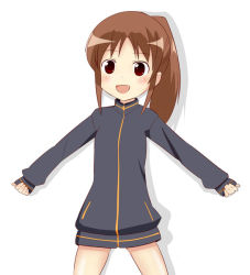 Rule 34 | 1girl, bare legs, female focus, jacket, long sleeves, naked jacket, saki (manga), solo, takakamo shizuno, track jacket, white background