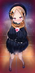 Rule 34 | 1girl, abigail williams (fate), black bow, black dress, black footwear, black hat, blonde hair, blush, bow, closed mouth, condom box, dress, fate/grand order, fate (series), full body, hair bow, hat, heart, heart-shaped pupils, highres, long hair, long sleeves, looking at viewer, orange bow, orange scarf, parted bangs, polka dot, polka dot bow, red eyes, scarf, shiki (catbox230123), sleeves past fingers, sleeves past wrists, smile, solo, standing, sweat, symbol-shaped pupils, very long hair
