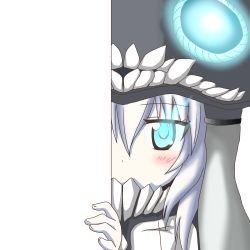 Rule 34 | 10s, 1girl, abyssal ship, blue eyes, colored skin, glowing, glowing eyes, hat, headgear, kantai collection, looking at viewer, nagineko, pale skin, peeking out, ruff, solo, transparent background, white hair, white skin, wo-class aircraft carrier