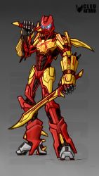 Rule 34 | bionicle, blue eyes, dual wielding, highres, holding, lego, mask, no humans, sword, tahu, the lego group, weapon