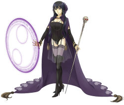 Rule 34 | 1girl, bad id, bad pixiv id, black hair, boots, cape, detached sleeves, garter belt, high heel boots, high heels, long hair, magic, magic circle, monaka, nail polish, panties, pixiv fantasia, pixiv fantasia 1, purple nails, red eyes, shoes, solo, staff, thigh boots, thighhighs, underwear, witch