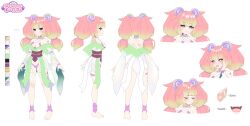 Rule 34 | 1girl, @ @, absurdres, barefoot, breasts, character name, character sheet, closed eyes, color guide, criss-cross halter, expressions, fangs, gradient hair, green hair, hair ornament, halterneck, heart, heart-shaped pupils, highres, logo, long hair, multicolored hair, multiple views, open mouth, panties, pink hair, pointy ears, pout, purple eyes, purple panties, purple ribbon, purple sash, ribbon, sash, second-party source, shoulder blades, skyvee (artist), smile, stronny cuttles, symbol-shaped pupils, twintails, underwear, vallure, wide sleeves
