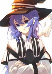 Rule 34 | 1girl, blue hair, braid, chinese commentary, collar, crossed arms, hair behind ear, hair between eyes, hat, head tilt, highres, jijing zishui, long hair, long sleeves, looking at viewer, mushoku tensei, open mouth, ribbon, roxy migurdia, solo, sunlight, twin braids, very long hair, white background, witch hat