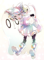 Rule 34 | 1girl, absurdres, animal ears, bell, black thighhighs, boots, breasts, cat ears, cat tail, gloves, hair bell, hair ornament, highres, mad mew mew, magical girl, medium breasts, one eye closed, pink hair, skirt, solo focus, tail, thighhighs, twintails, undertale, white gloves, white heels