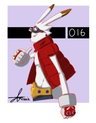 Rule 34 | 00s, 1boy, animal ears, autumn-north, belt, rabbit, furry, furry male, gloves, goggles, goggles on head, king kazma, male focus, open clothes, open vest, outside border, rabbit ears, rabbit tail, red eyes, signature, solo, summer wars, tail, vest