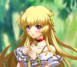 Rule 34 | 1girl, blonde hair, blush, confession, emilia (langrisser), langrisser, langrisser mobile, long hair, looking at viewer, official art, red eyes