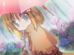 Rule 34 | 1girl, :3, acolyte (ragnarok online), bad id, bad pixiv id, blue eyes, blue flower, blush, brown capelet, brown hair, brown shirt, capelet, closed mouth, commentary request, dutch angle, flower, forest, hair between eyes, hair flower, hair ornament, hizukiryou, holding, holding umbrella, hydrangea, looking at viewer, looking to the side, medium hair, nature, pink flower, ragnarok online, rain, shirt, smile, solo, teruterubouzu, tree, umbrella, upper body, whisper (ragnarok online)