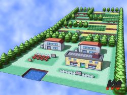 Rule 34 | 00s, 3d, chimney, commentary, creatures (company), drew108, fence, flower, game freak, grass, house, nintendo, no humans, pokemon, pokemon frlg, scenery, signature, tree, water