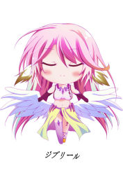 Rule 34 | 10s, 1girl, asymmetrical legwear, blush, breasts, chibi, closed eyes, feijitian, image sample, jibril (no game no life), md5 mismatch, mismatched legwear, no game no life, pink hair, pixiv sample, resolution mismatch, simple background, solo, source larger, white background