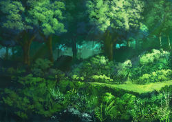 Rule 34 | aruken, bad id, bad pixiv id, commentary request, day, forest, grass, green theme, light rays, nature, no humans, original, outdoors, scenery, tree