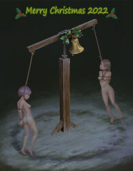 Rule 34 | 2girls, bdsm, bondage, bound, christmas, hanged, highres, ikelag, multiple girls, rope, shibari, short hair