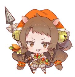 Rule 34 | 1girl, amana (pocketkey), animal ears, bell, blush, brown eyes, brown hair, chibi, collared shirt, crop top, detached sleeves, full body, grey shorts, grin, hair bell, hair ornament, holding, holding polearm, holding spear, holding weapon, jingle bell, kneehighs, long hair, looking at viewer, midriff, orange shirt, polearm, princess connect!, puffy short sleeves, puffy shorts, puffy sleeves, rin (princess connect!), shirt, short sleeves, shorts, simple background, sleeveless, sleeveless shirt, smile, socks, solo, spear, squirrel ears, squirrel girl, squirrel tail, standing, tail, v-shaped eyebrows, very long hair, weapon, white background, white sleeves, white socks